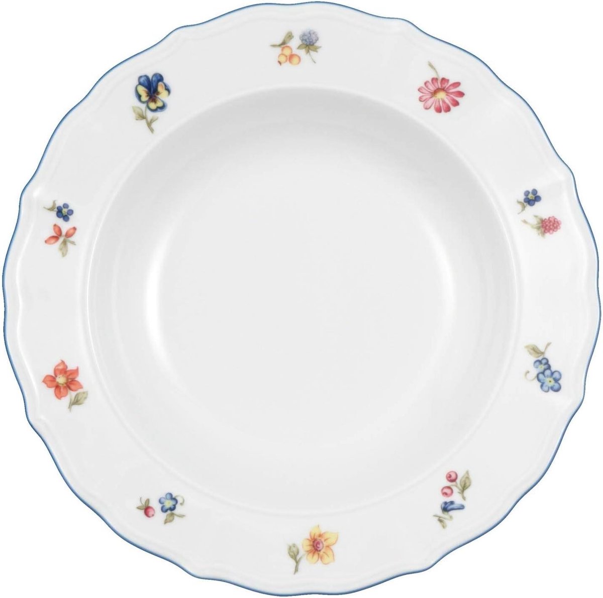Soepborden - Diepe Borden - Thuis Gebruik - Klassieke Bloemendecoratie - 23 cm - Wit