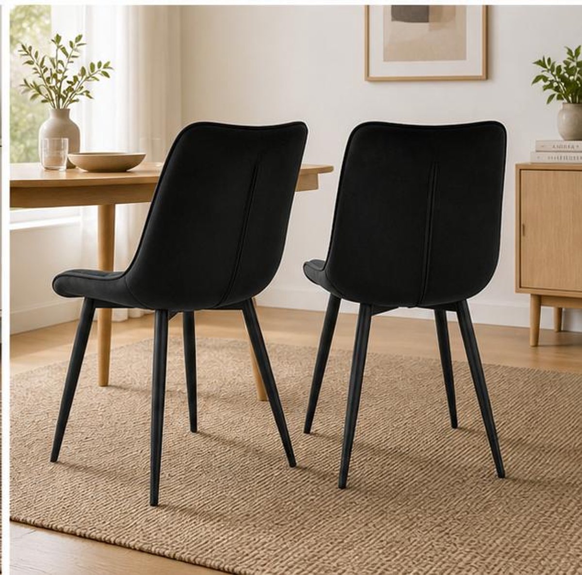Eetkamerstoelen Set van 2 – Fluwelen Stoelen met Rugleuning en Metalen Poten, Comfortabele Keukenstoelen tot 150 kg, Moderne Stoelen voor Eetkamer en Woonkamer Donkergroen – Dader