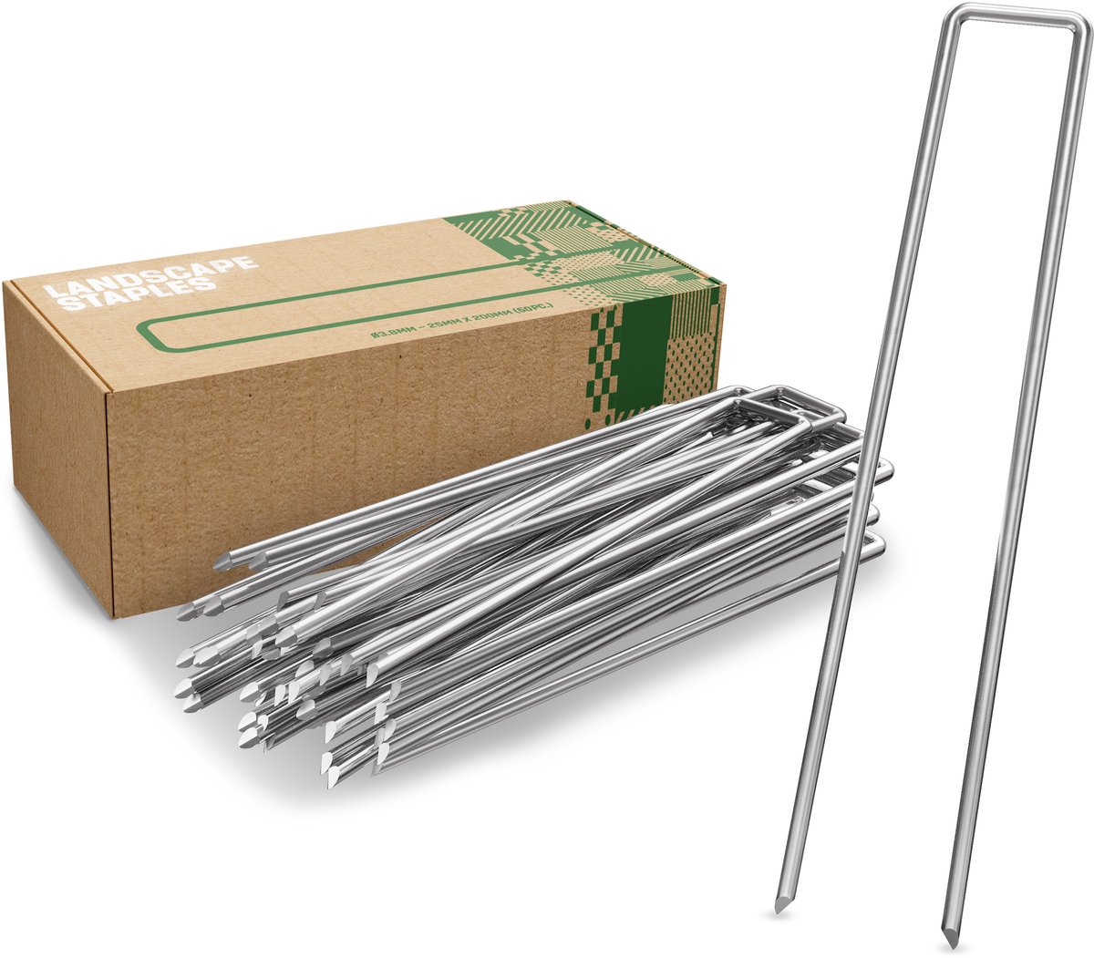 GardenGloss® Anti-Roest Stalen Grondankers Voor Extreem Harde Grond (50 Stuks) - 200 mm Lang, 25 mm Breed, Ø 3.8 mm