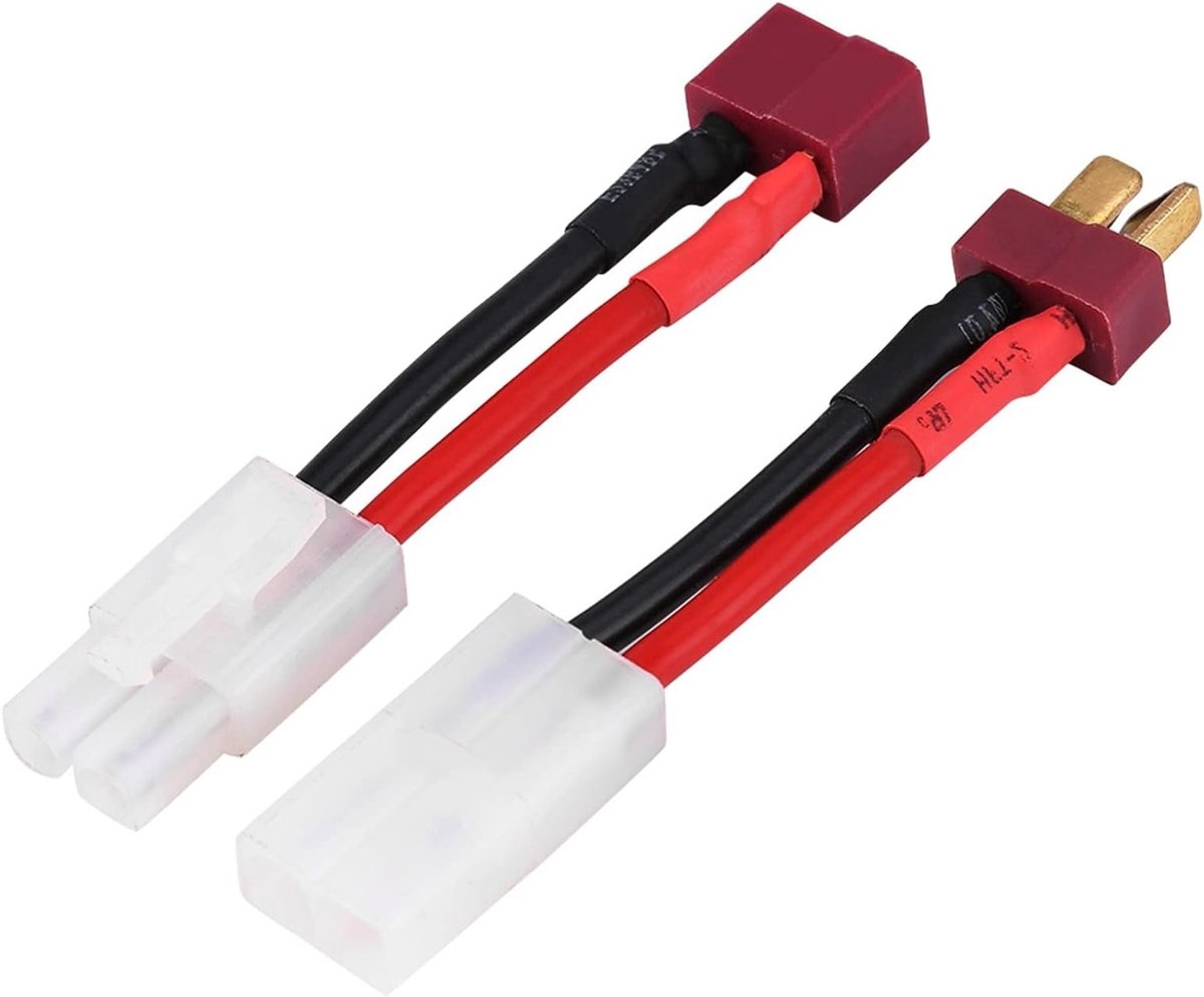 Set van 2 T Plug Adapters voor RC Toepassingen - Male en Female Connectoren, 14 AWG Draad voor Drone, Auto en Lipo Oplader