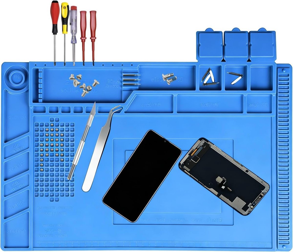 Solderingsmat 45 x 30 cm - Antistatische Reparatiematrix met Schaal en Schroefpositie voor het Solderen en Repareren van Elektronische Componenten en Printplaten