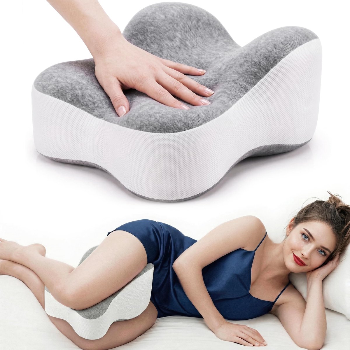 carmdering - Kniekussen - Beenkussen - Orthopedisch Kussen - Volledige Ondersteuning Van Dij En Knie - Ergonomische Diepe Halve Cirkelvorm - Memory-Schuim - Ademend En Wasbaar - Verlichting Bij Heupklachten - 1 Stuks