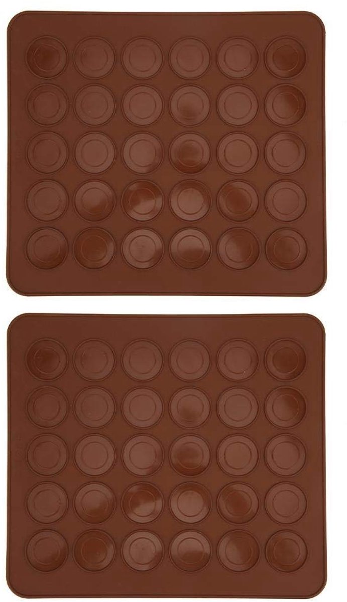 aladdien - Macaron Bakmat - Siliconen Pad - Non-Stick - Koffiekleur - 30 Gaten - Geschikt voor Oven en Vaatwasser - 2 Stuks