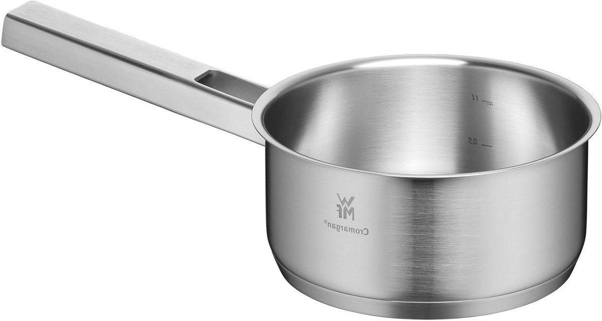 Steelpan zonder deksel Kleine kookpan Koken op inductie Speciaal handvat 16 cm 1.4 liter Zilver