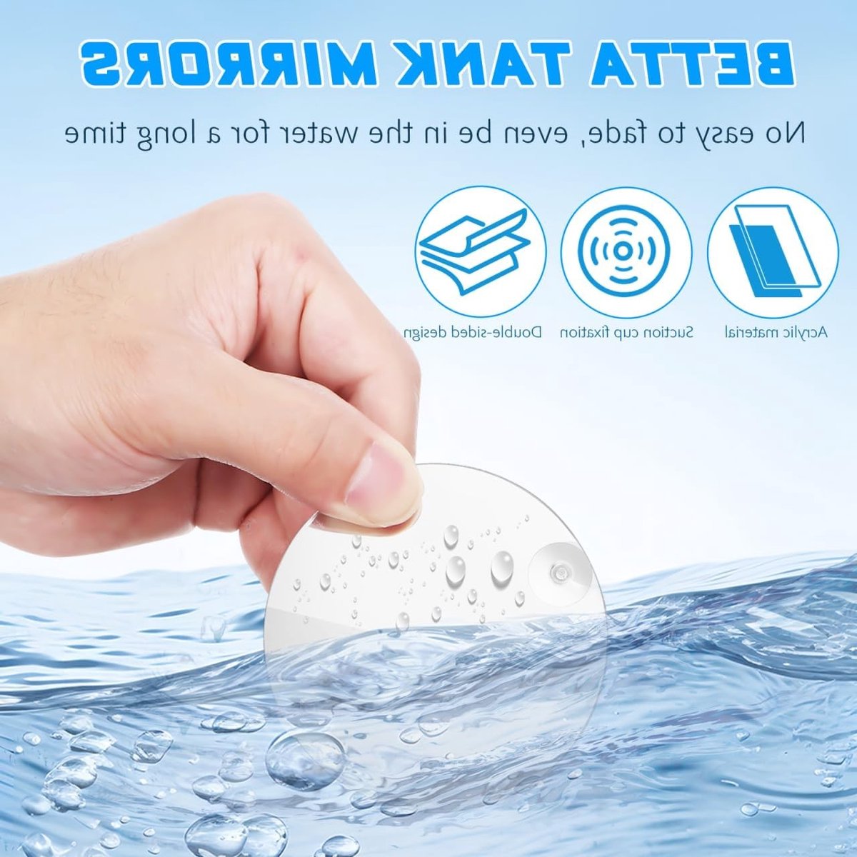 Betta Fish Oefen Spiegel van Acryl met Zuignappen voor Aquariums, Decoratie en Training, 7 cm Zilver