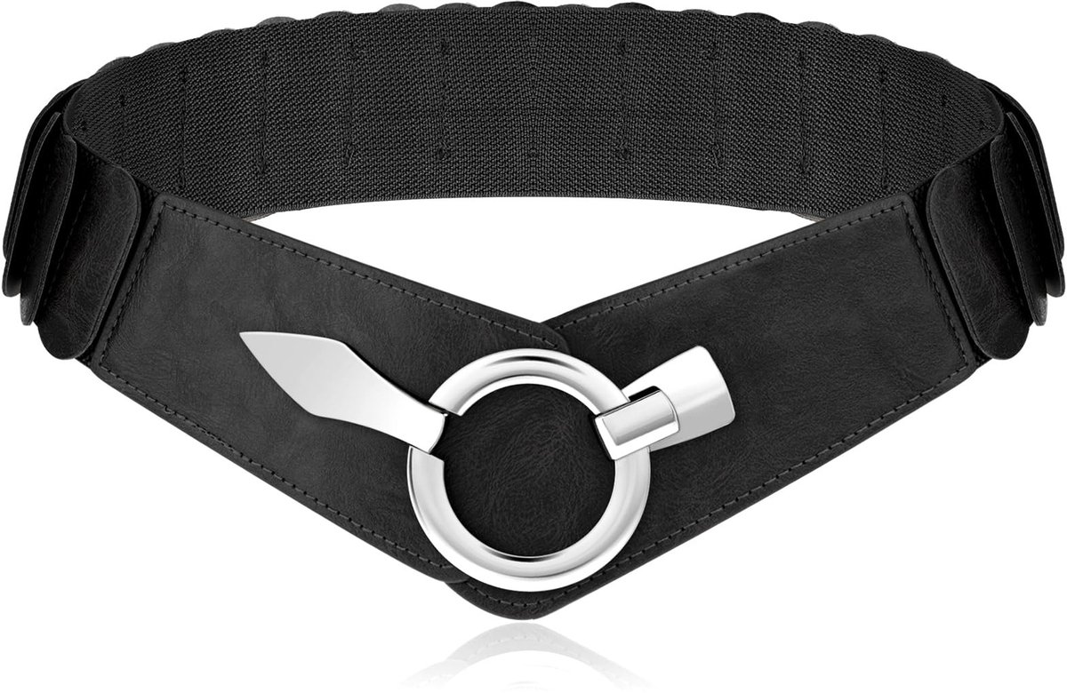 VT Goods - Vintage brede elastische riem - PU-lederen tailleriem - Verstelbare tailleband - Retro cinch riem - Geschikt voor dames - 2,4 inch breed