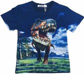 S&C Dinosaurus t-shirt - Dino shirt - T-rex - blauw/groen - maat 134/140