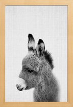 JUNIQE - Poster in houten lijst Ezel zwart-wit foto -60x90 /Grijs &