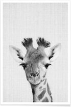 JUNIQE - Poster Giraffe - monochrome foto -13x18 /Grijs & Wit