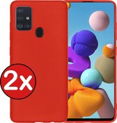 Samsung A21s Hoesje Siliconen Case Cover - Samsung Galaxy A21s Hoesje Cover Hoes Siliconen - 2 PACK - Rood