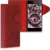 kalibri hoesje voor Sony Xperia XA1 Plus - leren hoes met pasjeshouder - Vintage Kompas design - donkerrood