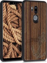 kwmobile telefoonhoesje compatibel met LG G7 ThinQ / Fit / One - Hoesje met bumper in donkerbruin - walnoothout - Vintage Anker design