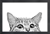 JUNIQE - Poster met houten lijst Cat -13x18 /Grijs & Wit