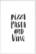 JUNIQE - Poster in kunststof lijst Pizza Pasta And Vino -40x60 /Wit &