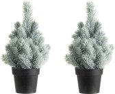 2x stuks kunstboom/kunst kerstboom met sneeuw 22 cm - Kunst kerstboompjes/kunstboompjes