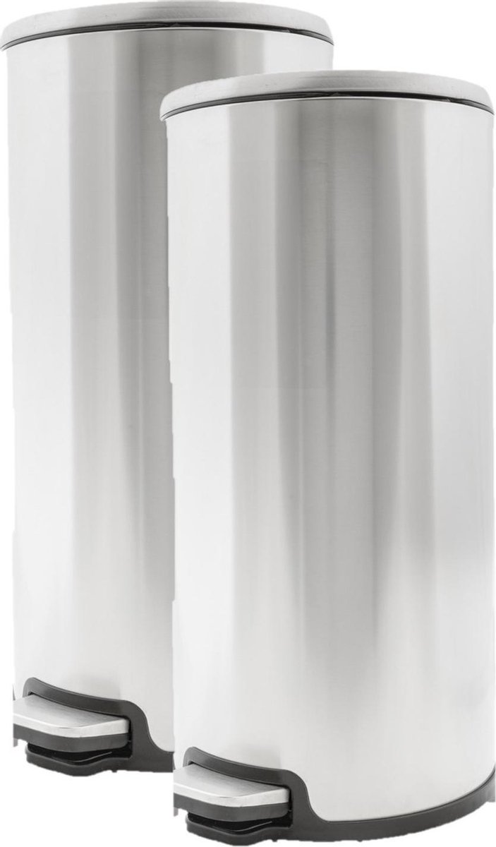 2x stuks vuilnisbakken/pedaalemmers zilver 20 liter 52 cm RVS - Afvalemmers - Prullenbakken
