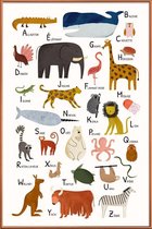 JUNIQE - Poster met kunststof lijst Dierenalfabet in het Frans -60x90