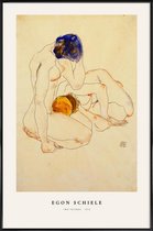 JUNIQE - Poster in kunststof lijst Schiele - Two Friends -13x18 /Blauw