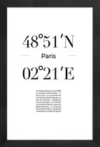 JUNIQE - Poster in houten lijst Coördinaten Parijs -20x30 /Wit & Zwart