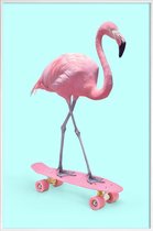 JUNIQE - Poster in kunststof lijst Skate Flamingo -60x90 /Blauw & Roze