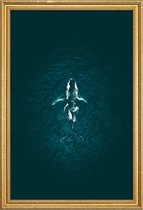 JUNIQE - Poster met houten lijst Humpback Breach -40x60 /Turkoois