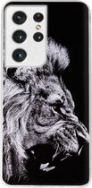 - ADEL Siliconen Back Cover Softcase Hoesje Geschikt voor Samsung Galaxy S21 Ultra - Leeuw Zwart
