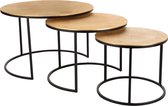 J-Line Set Van Drie Bijzettafels Rond Jute Textuur Aluminium Goud