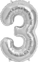 Folie Ballon Nummer 3 53x88 cm Zilver - Speelgoed - Feestartikelen