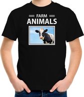 Dieren foto t-shirt Koe - zwart - kinderen - farm animals - cadeau shirt Koeien liefhebber XS (110-116)