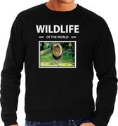 Dieren foto sweater Leeuw - zwart - heren - wildlife of the world - cadeau trui Leeuwen liefhebber 2XL