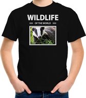 Dieren foto t-shirt Das - zwart - kinderen - wildlife of the world - cadeau shirt Dassen liefhebber XS (110-116)