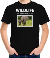 Dieren foto t-shirt Olifant - zwart - kinderen - wildlife of the world - cadeau shirt Olifanten liefhebber XS (110-116)