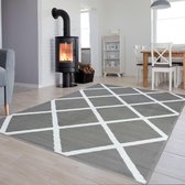 Tapiso Luxury Vloerkleed Grijs Wit Lijnen Woonkamer Modern Tapijt Maat- 200x300