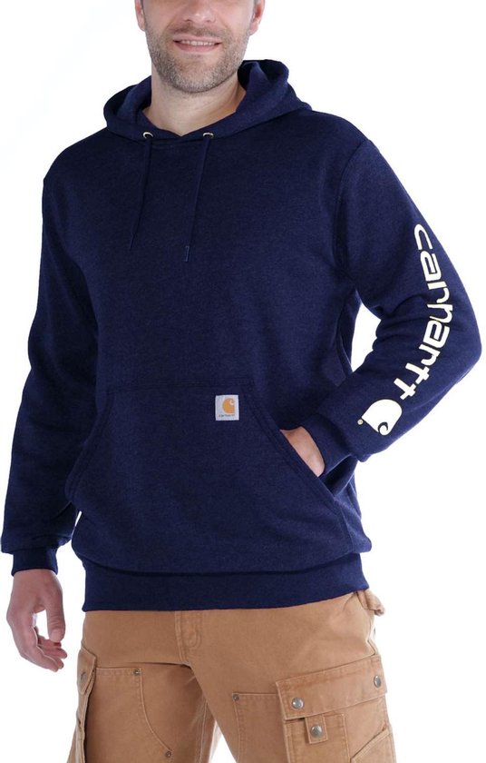 Carhartt Sweatshirt Midweight Signature Sleeve Logo Hooded Sweatshirt New Navy-XXL