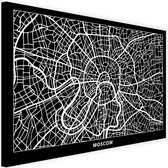 Schilderij Map van Moskou, Moscow, 2 maten, zwart-wit, Premium print