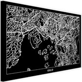 Schilderij Map van Oslo, 2 maten, zwart-wit, Premium print