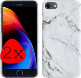 iPhone 7/8/SE 2020 Hoesje Marmer Hardcover Marmeren Cover Hoes Wit Marmer - 2x