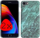 Hoes voor iPhone 7/8/SE 2020 Hoesje Marmer Hardcover Marmeren Cover Hoes Groen Marmer - 2x