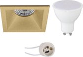 LED Spot Set - Pragmi Pollon Pro - GU10 Fitting - Inbouw Vierkant - Mat Goud - 4W - Helder/Koud Wit 6400K - Verdiept - 82mm - BSE