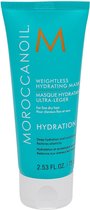 Moroccanoil Weightless Hydrating Mask tube. Turquoise met oranje M-logo en witte tekst. 75 ml.