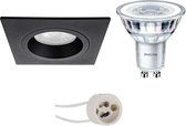 LED Spot Set - Pragmi Rodos Pro - GU10 Fitting - Inbouw Vierkant - Mat Zwart - 93mm - Philips - CorePro 827 36D - 5W - Warm Wit 2700K - Dimbaar