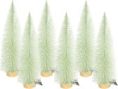 Dennenboom lichtgroen glitter - 20 cm - set van 6 stuks