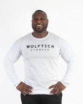 Wolftech Gymwear T-shirt Lange Mouwen Heren - Wit - L - Met Groot Logo - Sportkleding Heren