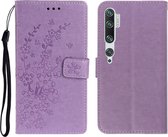 Voor Xiaomi Note10 / Note10 Pro Plum Blossom-patroon Links en rechts Flip lederen tas met beugel & kaartsleuf & portemonnee & lanyard (paars)