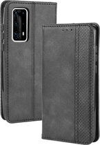 Voor Huawei P40 Pro + / P40 Pro Plus Magnetische Gesp Retro Crazy Horse Textuur Horizontale Flip Leren Case, met Houder & Kaartsleuven & Fotolijst (Zwart)