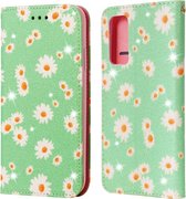 Voor Samsung Galaxy S20 FE Glittering Daisy magnetische horizontale flip lederen tas met houder & kaartsleuven en fotolijst (groen)