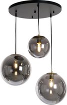 Hanglamp goud Alvin 3-lichts - Hanglamp smoke rookglas - Hanglamp bol - Hanglamp eetkamer