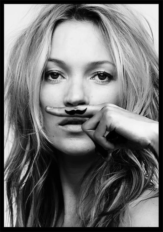 Kate Moss Mustache (snor) A3 luxury zwart wit poster
