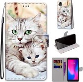 Voor ZTE Blade A3 2020 Gekleurde Tekening Cross Textuur Horizontale Flip PU Lederen Case met Houder & Kaartsleuven & Portemonnee & Lanyard (Big Cat Holding Kitten)