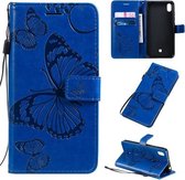 Voor LG K40s Pressed Printing Butterfly Pattern Horizontale Flip PU lederen tas met houder & kaartsleuven & portemonnee & lanyard (blauw)